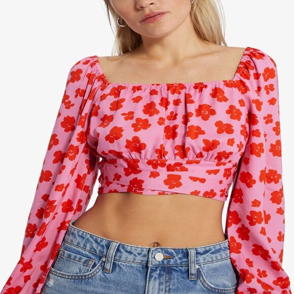 Sanctuary Going Solo Cropped Tie-back Top In Cherry Kiss S - Picture 2 of 3